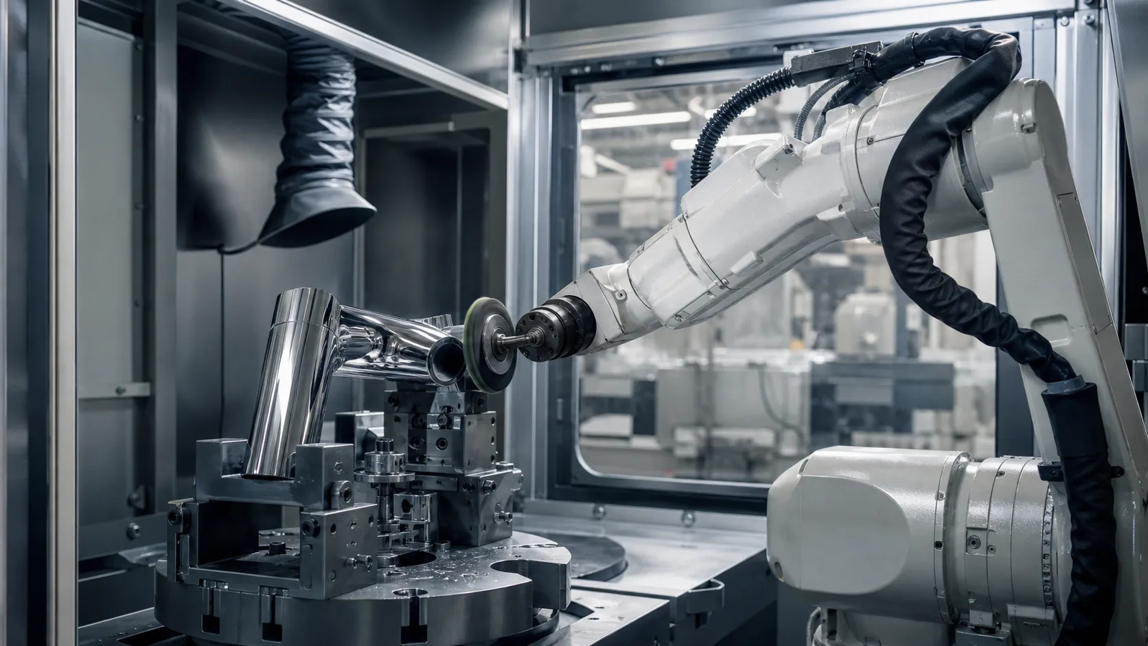 机器人对金属龙头部件进行表面处理的制造过程 / Robotic surface finishing of metal faucet components